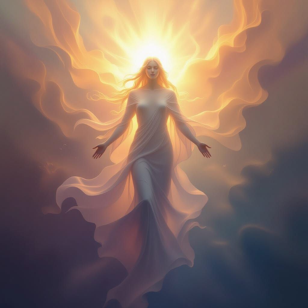 Ethereal Divine Soul of Light Flows Towards Viewer