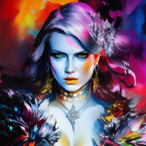 Colorful Ink Splash Portrait of Emma Frost