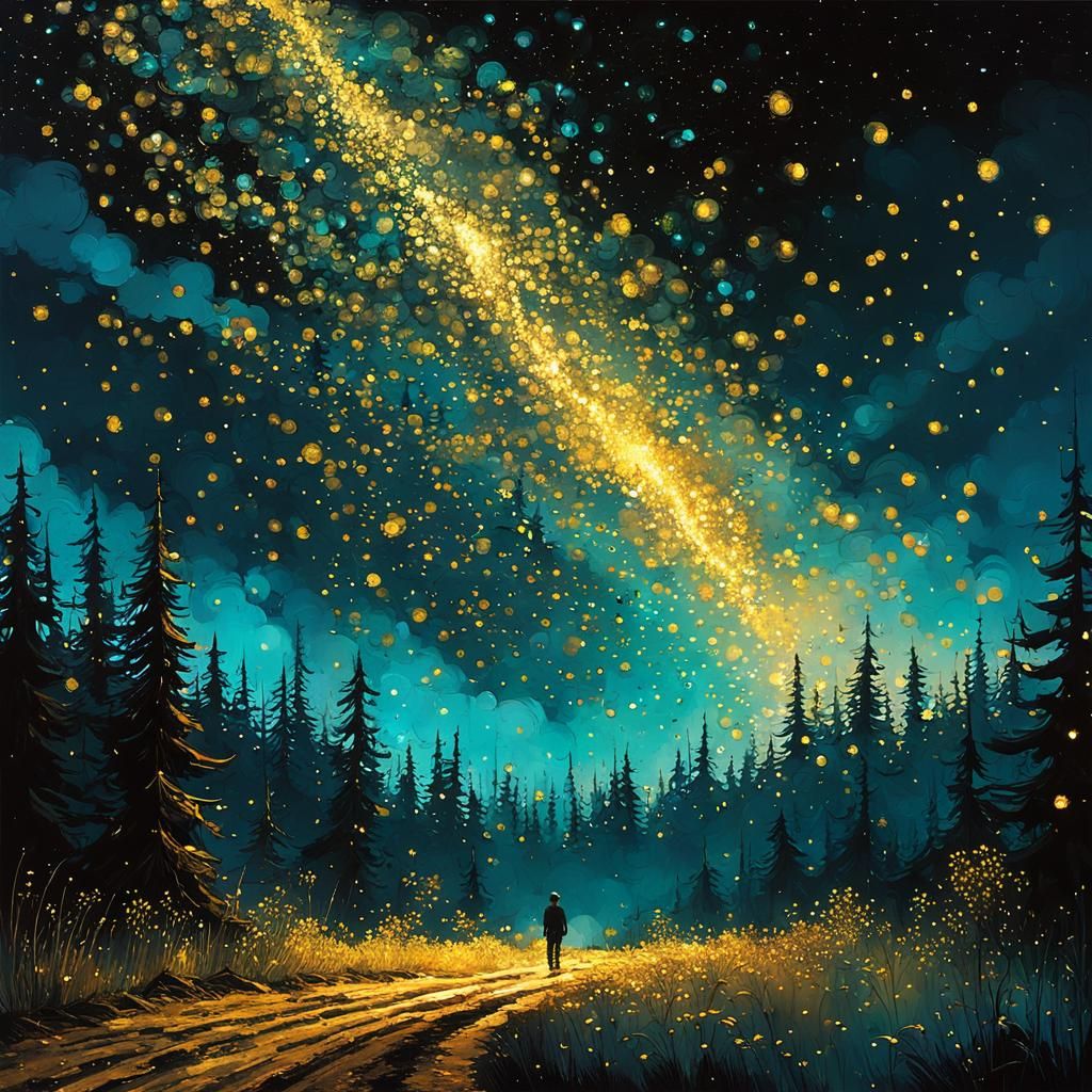 Golden Night Sky Fantasy Landscape in 8k