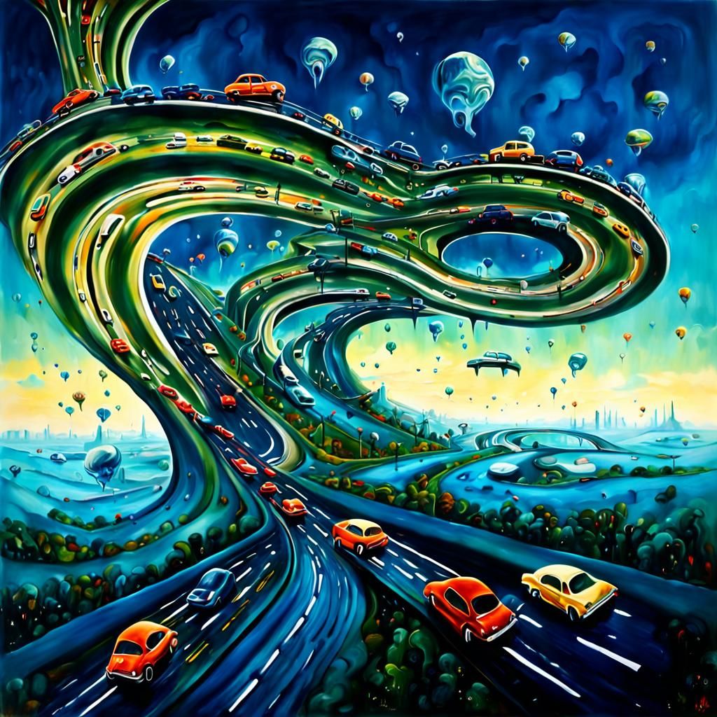 Surrealist Landscape with Floating Motorway