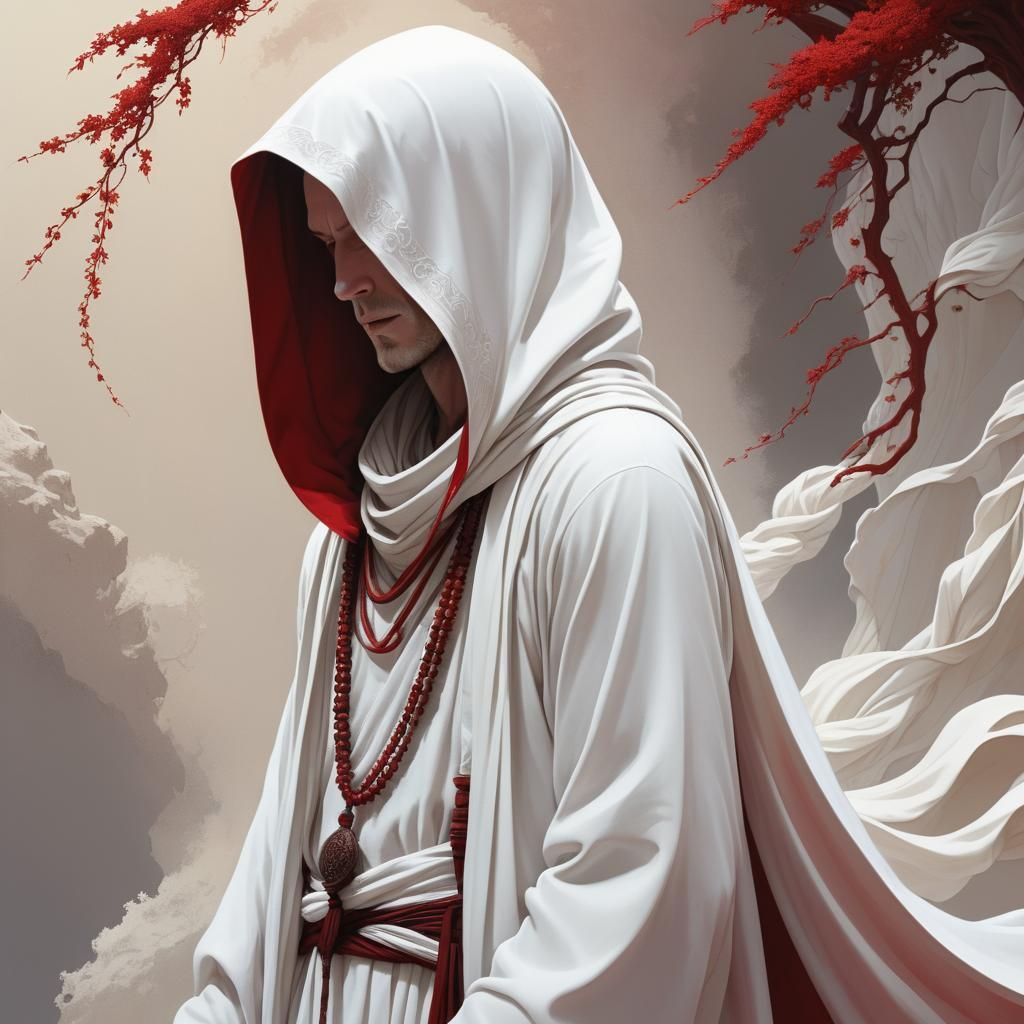 Enigmatic Figure with White Hood, Fantasy Concept Art