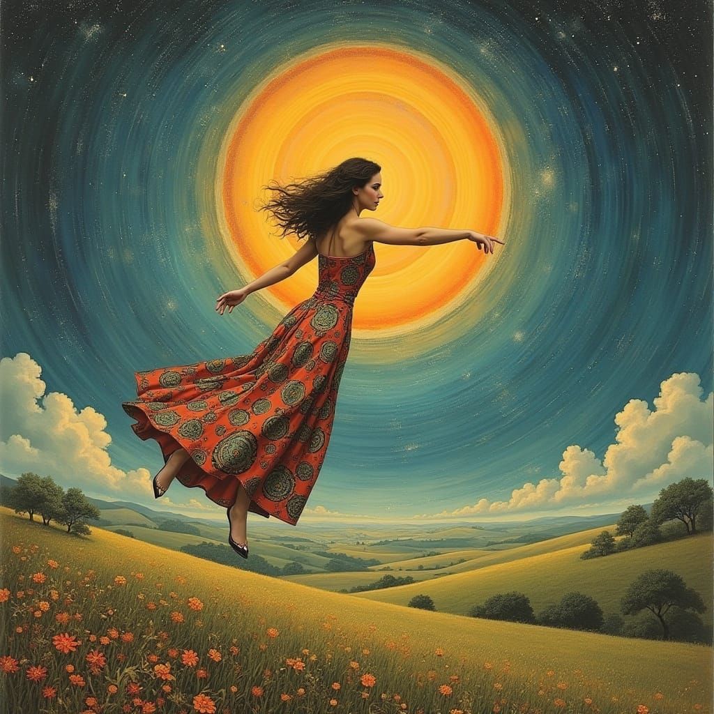 Gilded Goddess Disappears into Whirling Portal