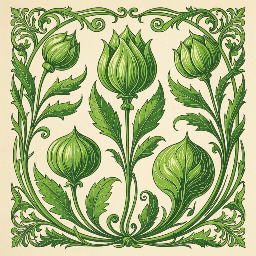 Art Nouveau Botanical Sketches in Green Hues