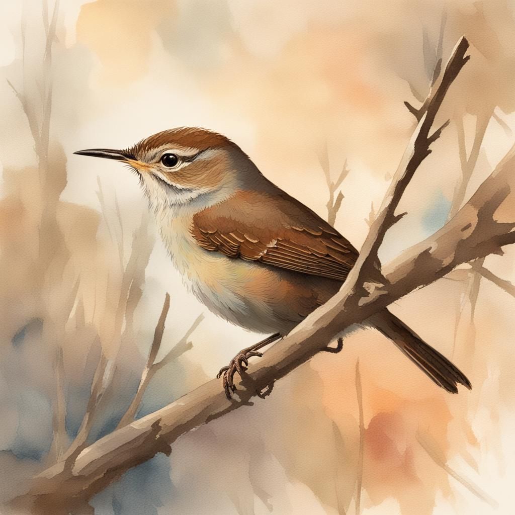 House Wren Perched on Cedar Branch