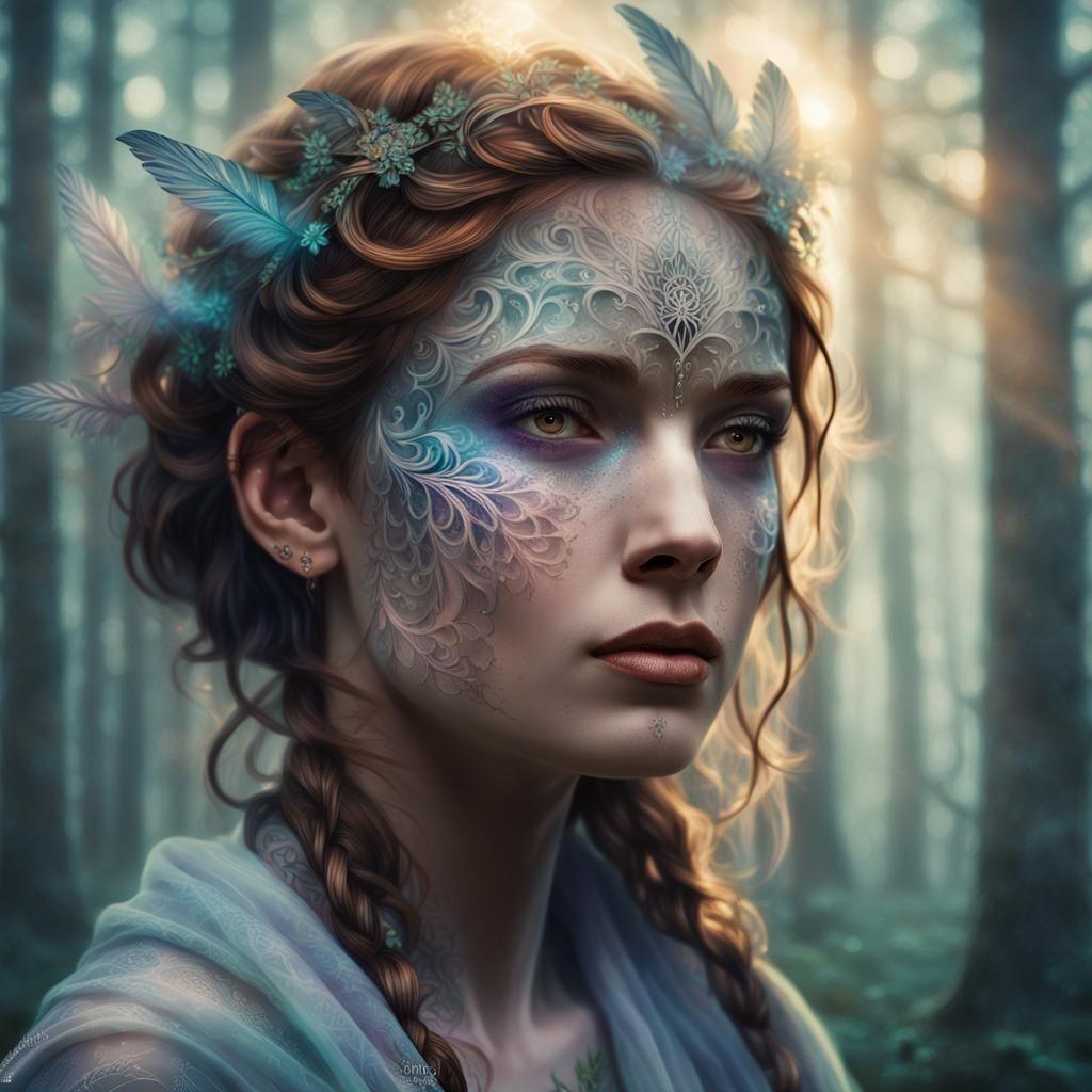 Mystical Being Portrait in Dreamlike Forest