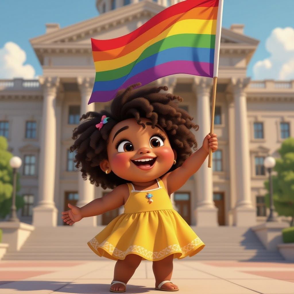 Girl with Pride Flag in Animated Style