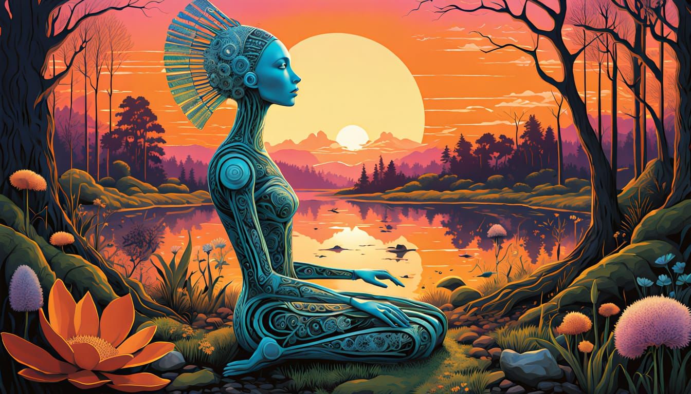 Folkloric Robot Sculpture with Stardust Hair