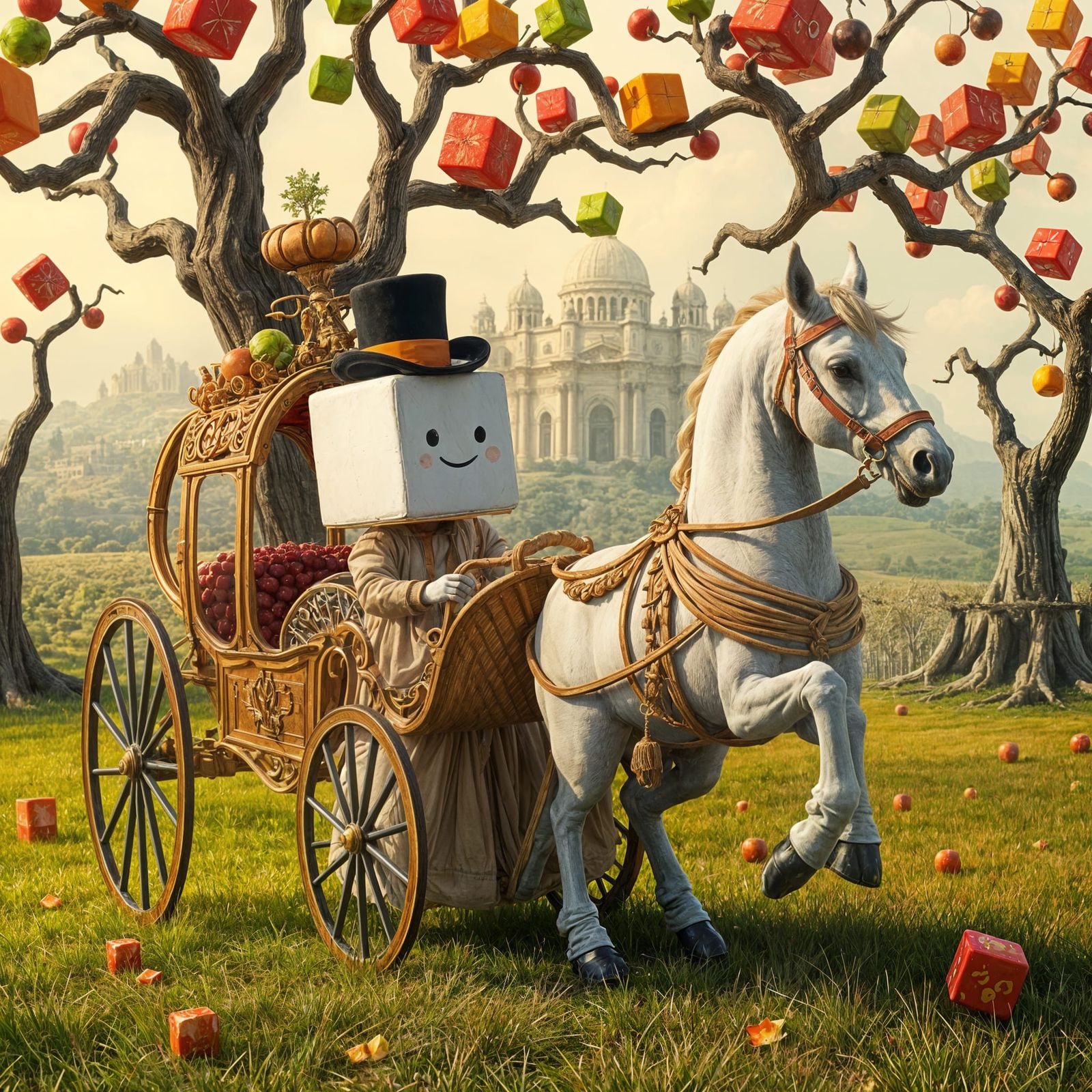 Surreal Sugar Cube Travels Through Whimsical Landscape