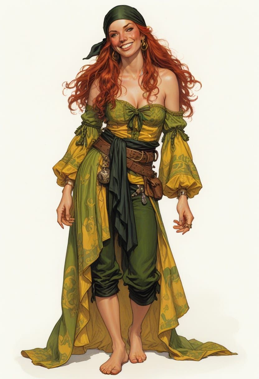 Red-Haired Irish Pirate in Extravagant Attire