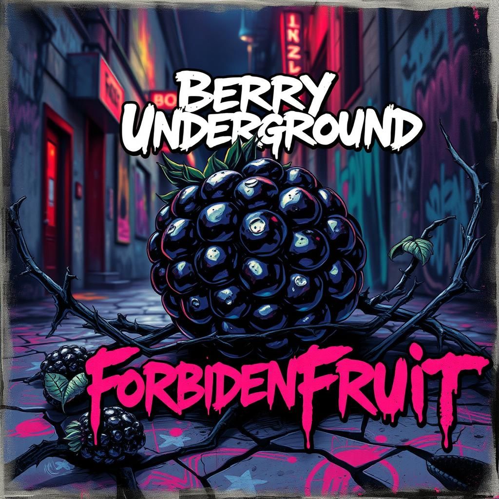 Blackberry Glistens Amidst Graffiti Art and Urban Decay
