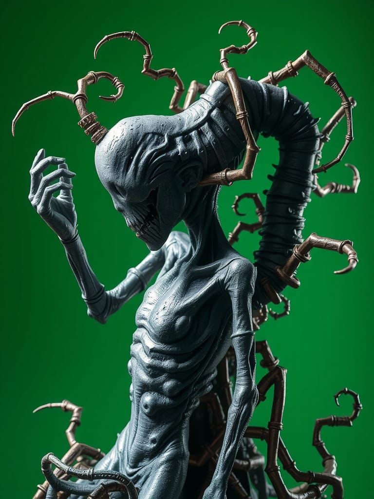 Surreal Wired Sculpture in Emerald Green, Cinematic Style