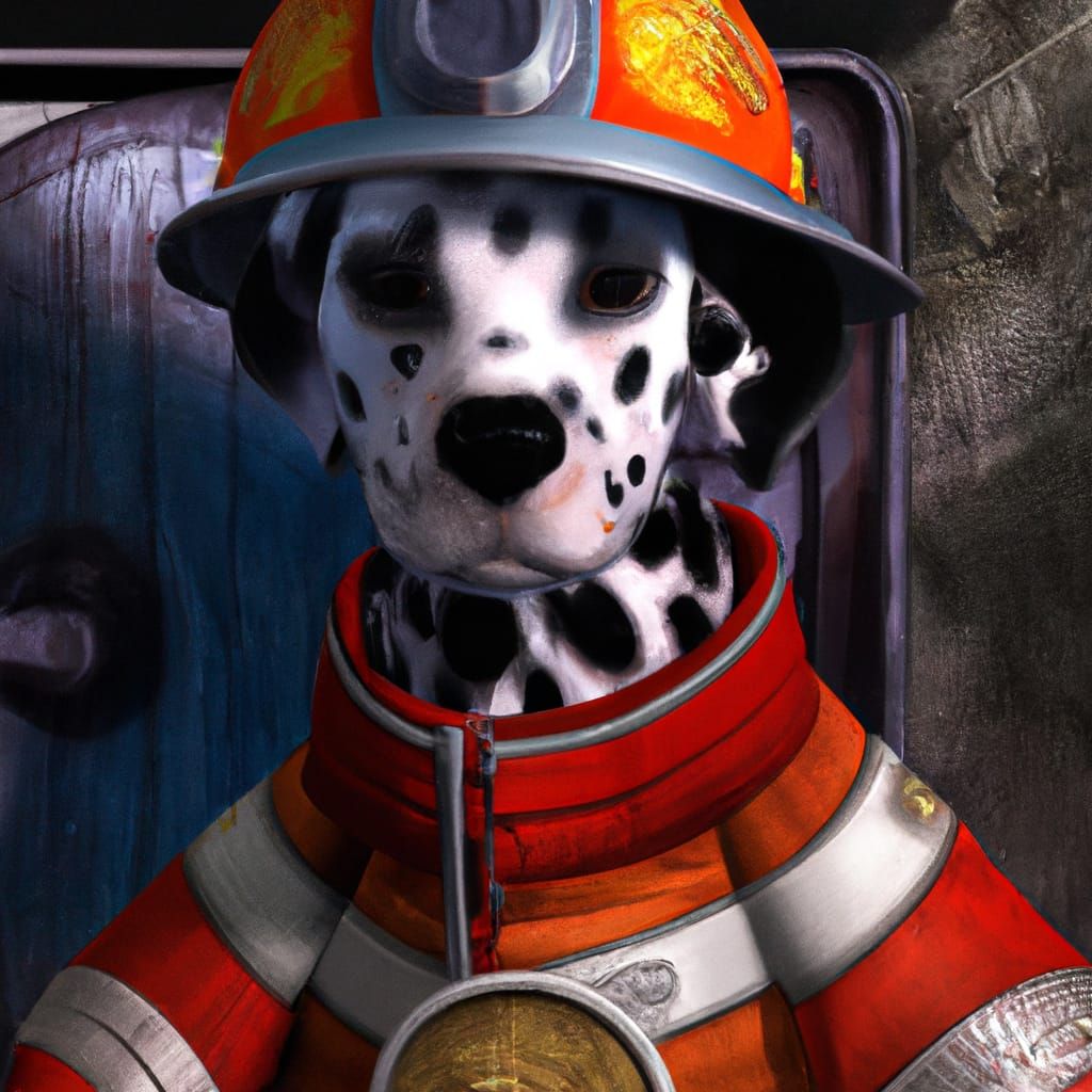 Dalmatian Dog in Firefighter Costume: Fantasy Concept Art