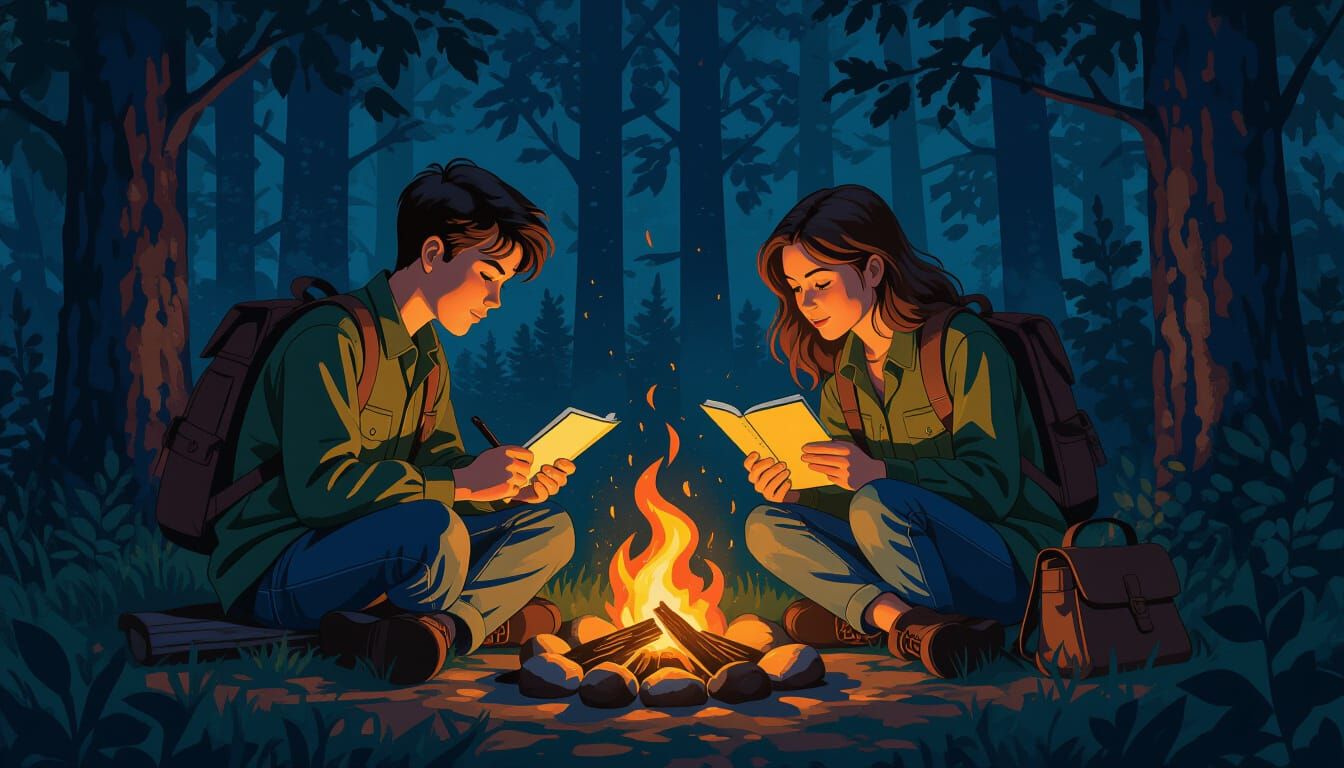 Scouts Decode Secret Message by Campfire