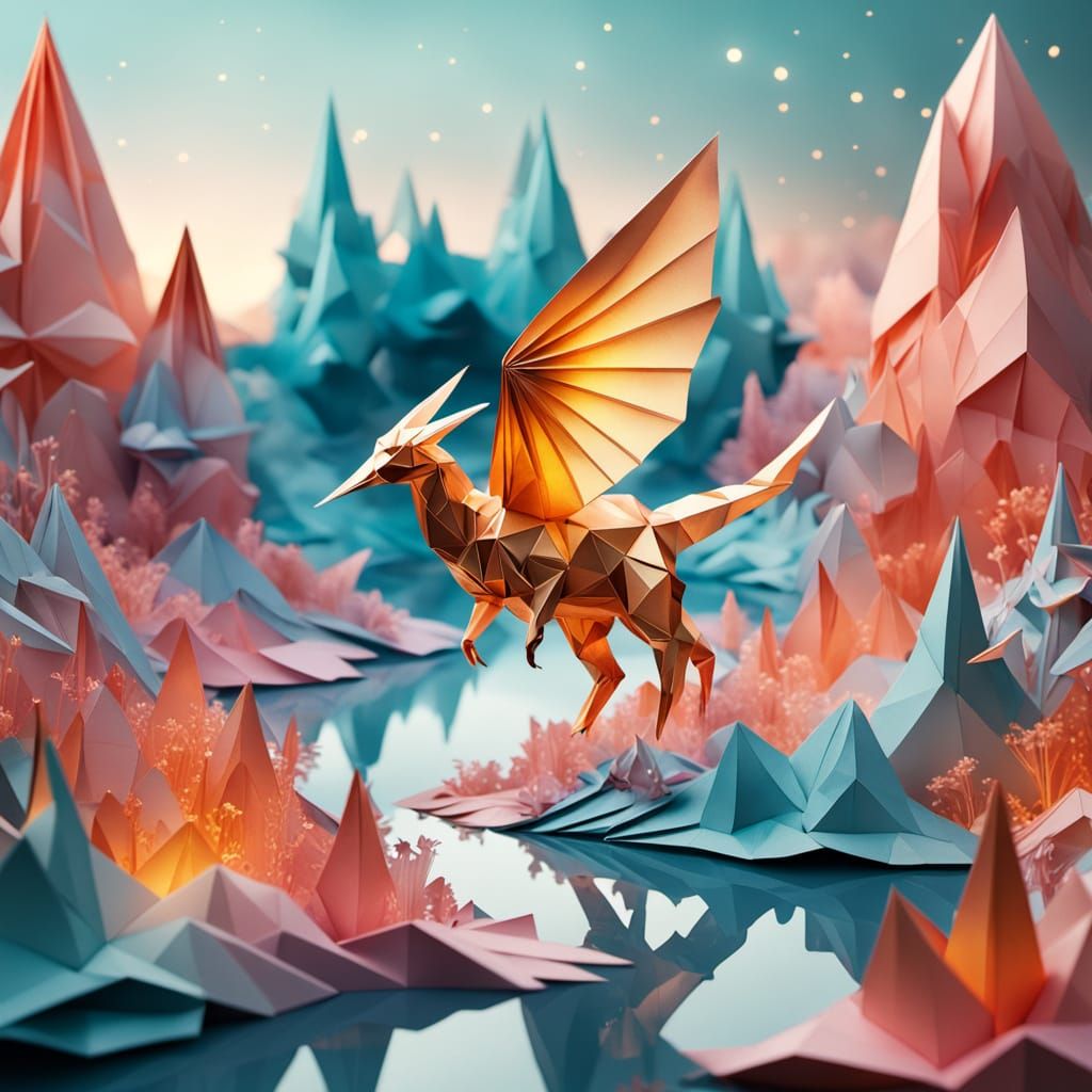 Mystical Origami Creature in a Dreamy, Ethereal World