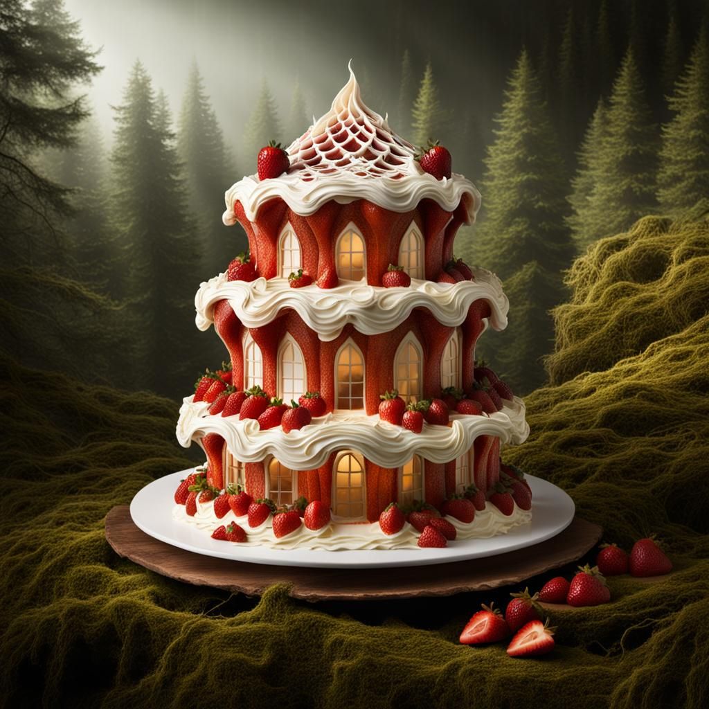 Strawberry Cake House in a Candyland Forest