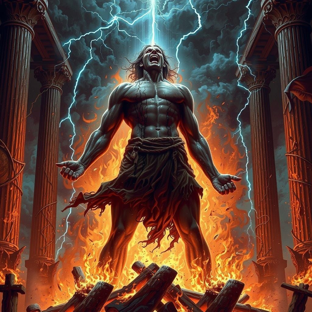 Heracles' Fiery Death: Epic Fantasy Art