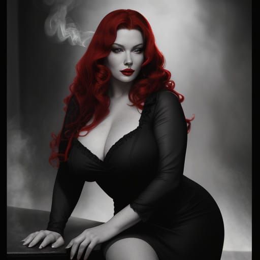 Sultry Film Noir Siren Beckons in Dark, Smoky Bar