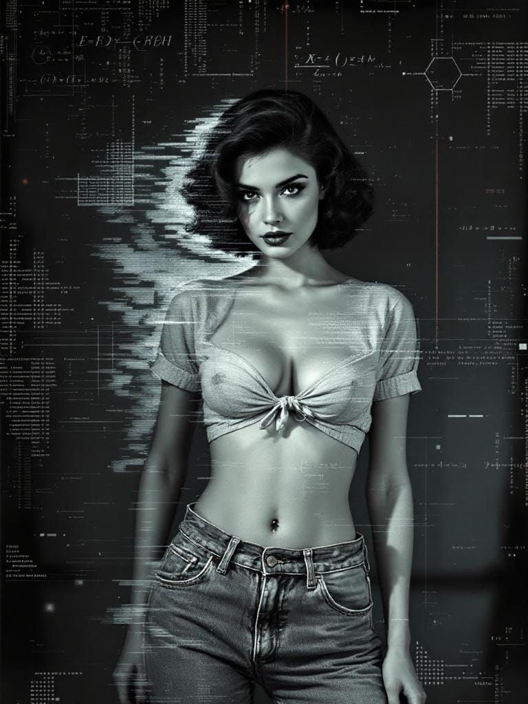 1950s Pin-Up with Glitch Art Overlay