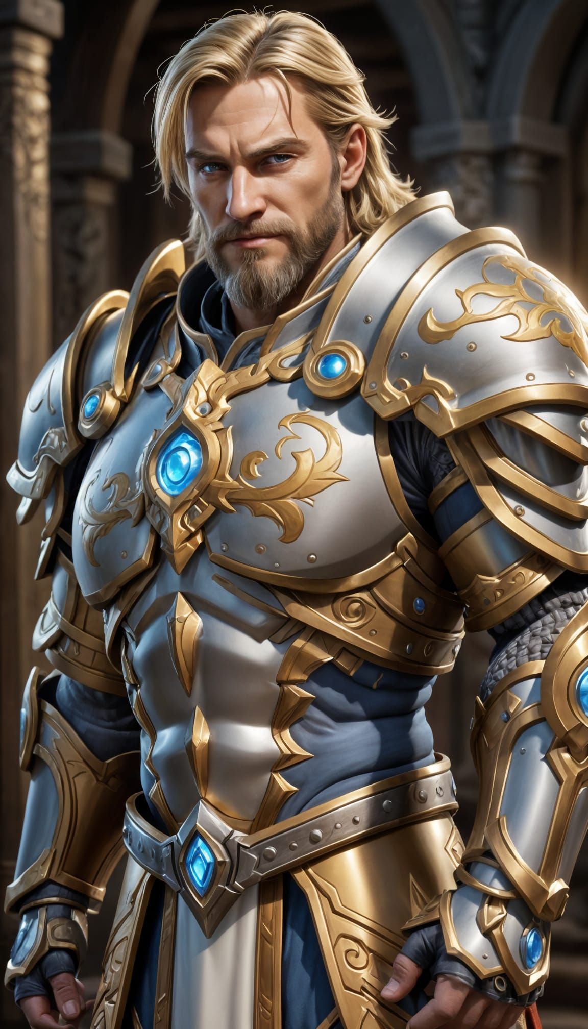 Hyperrealistic Paladin in Warcraft Style Armor