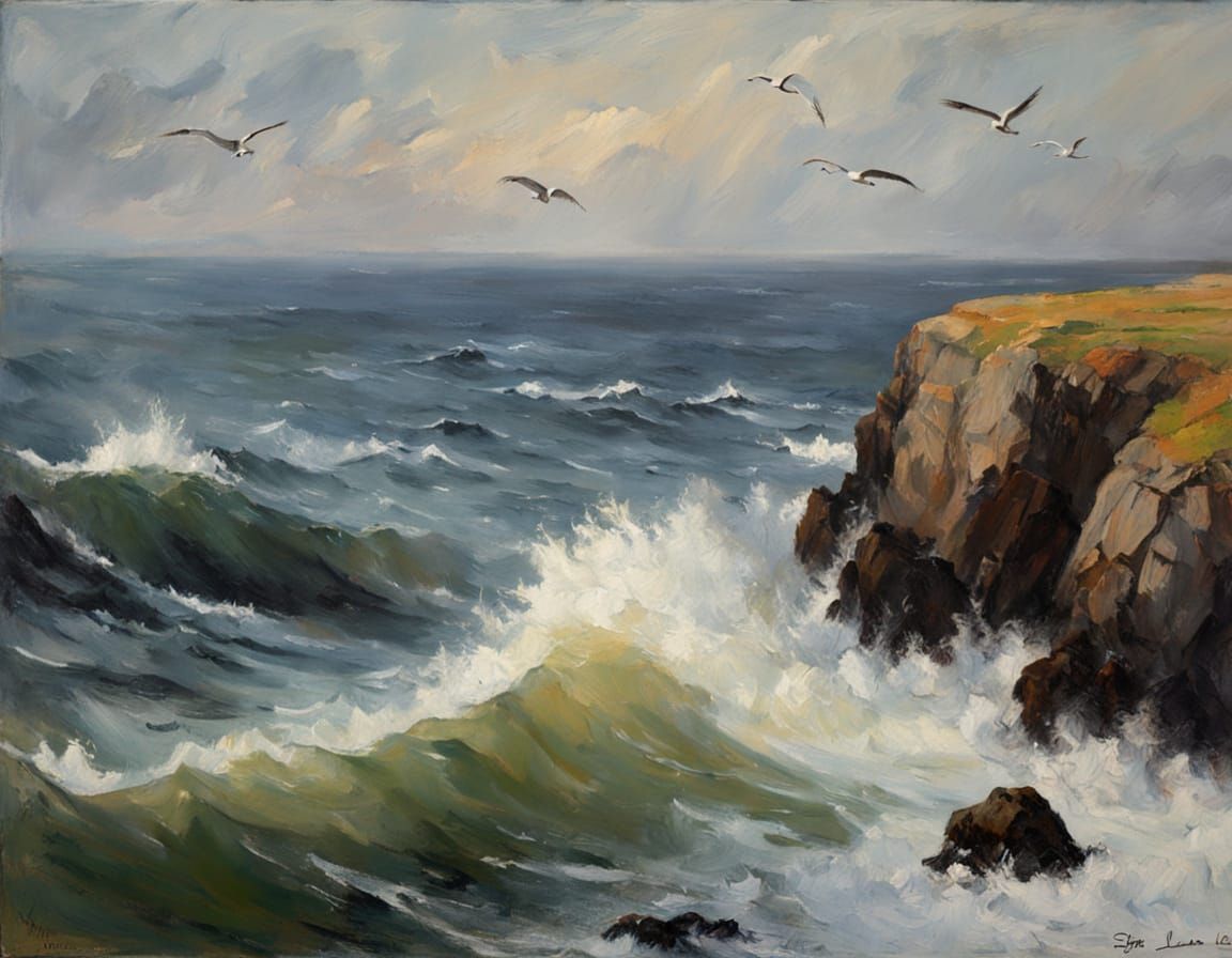 Majestic Cape at Golden Hour: Oil Painting