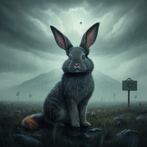 Mysterious Bunny Confronts Moody Stormy Skies in Cyberpunk A...