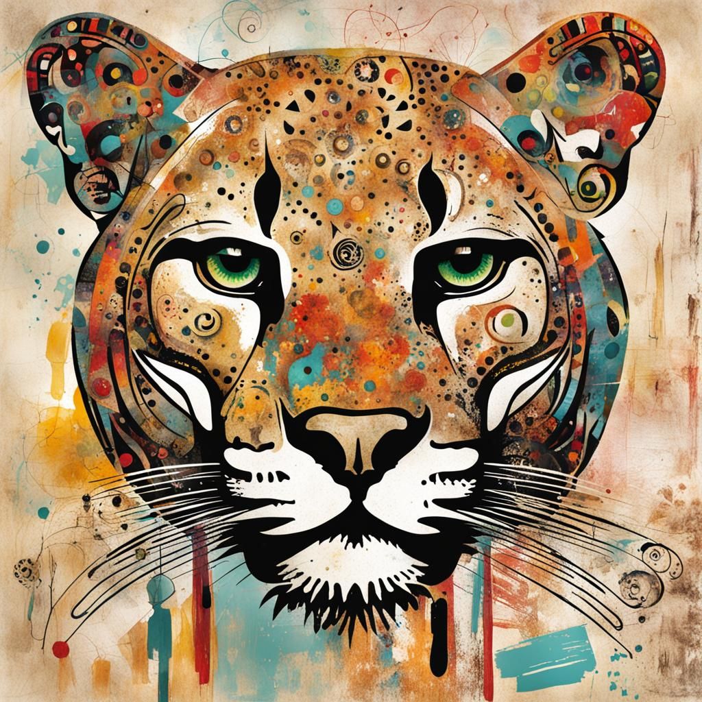 Whimsical Typographic Cougar: Symbolic Asemic Art