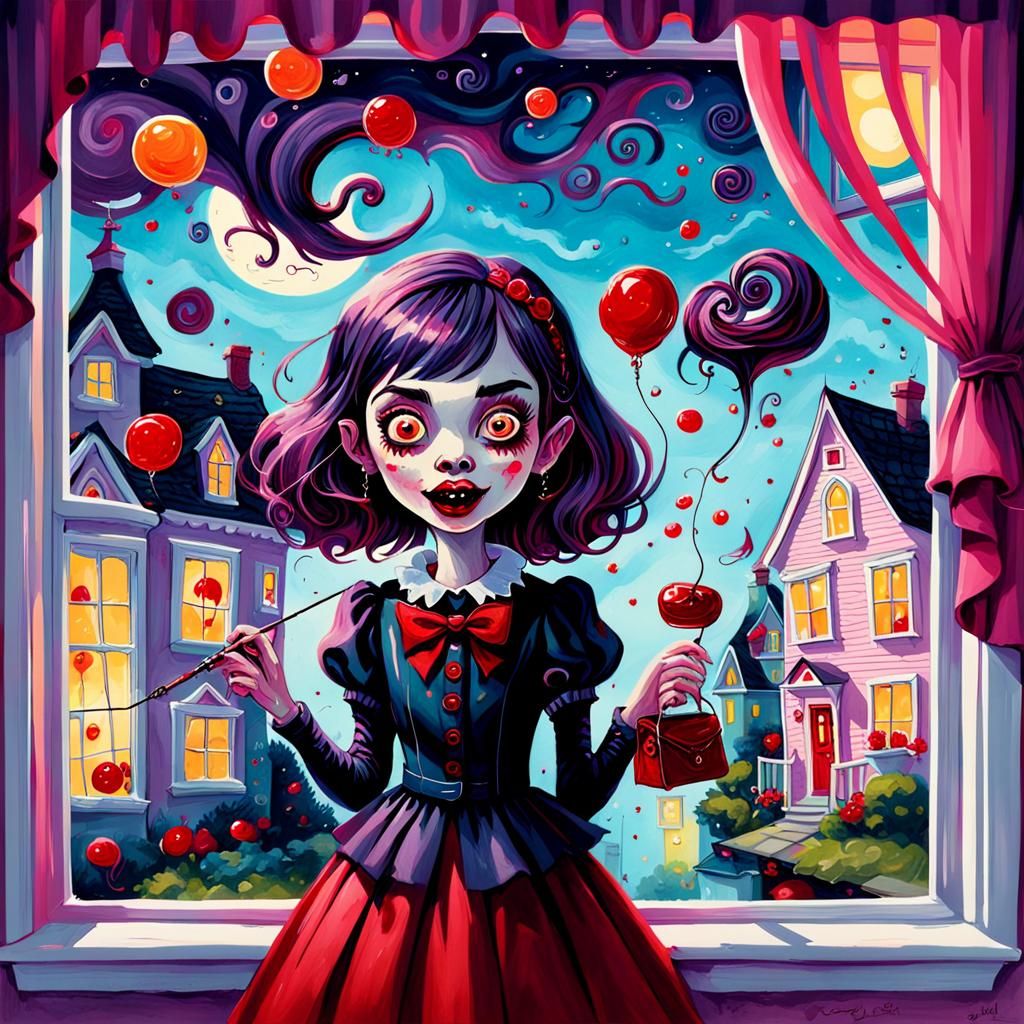Girl Baits Vampire Trap in Gouache Wonderland