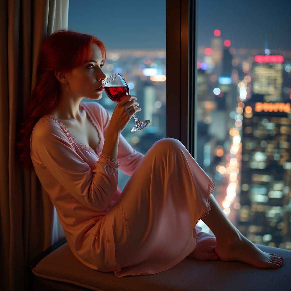 Serene Cityscape at Night, Softly Lit