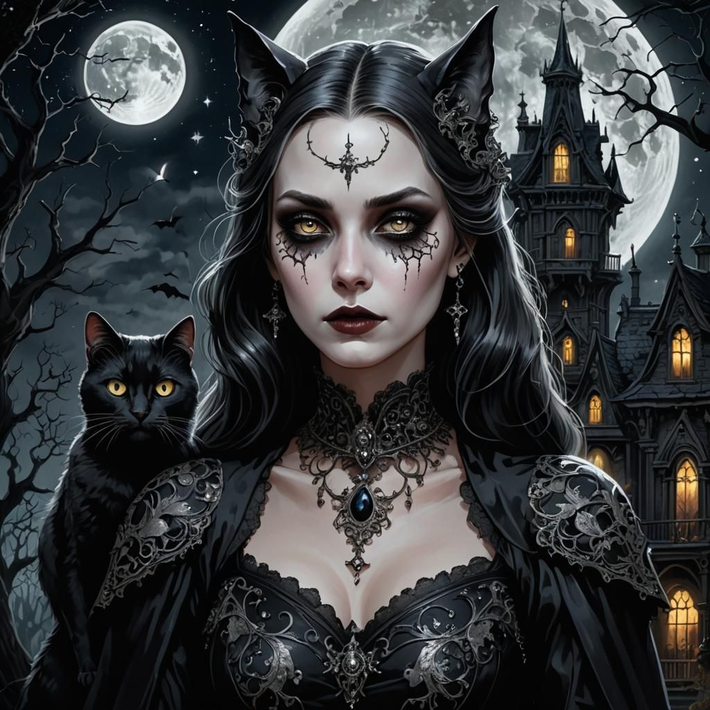 Gothic Woman in Haunted Landscape, Digital Art