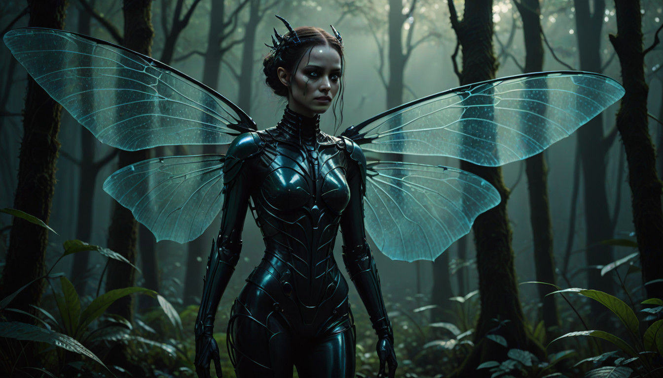 Mystical Dark Fantasy Creature Emerges from Lush, Whimsical...