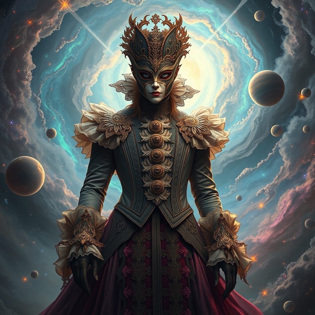 Baroque Figure in Cosmic Vortex Digital Painting