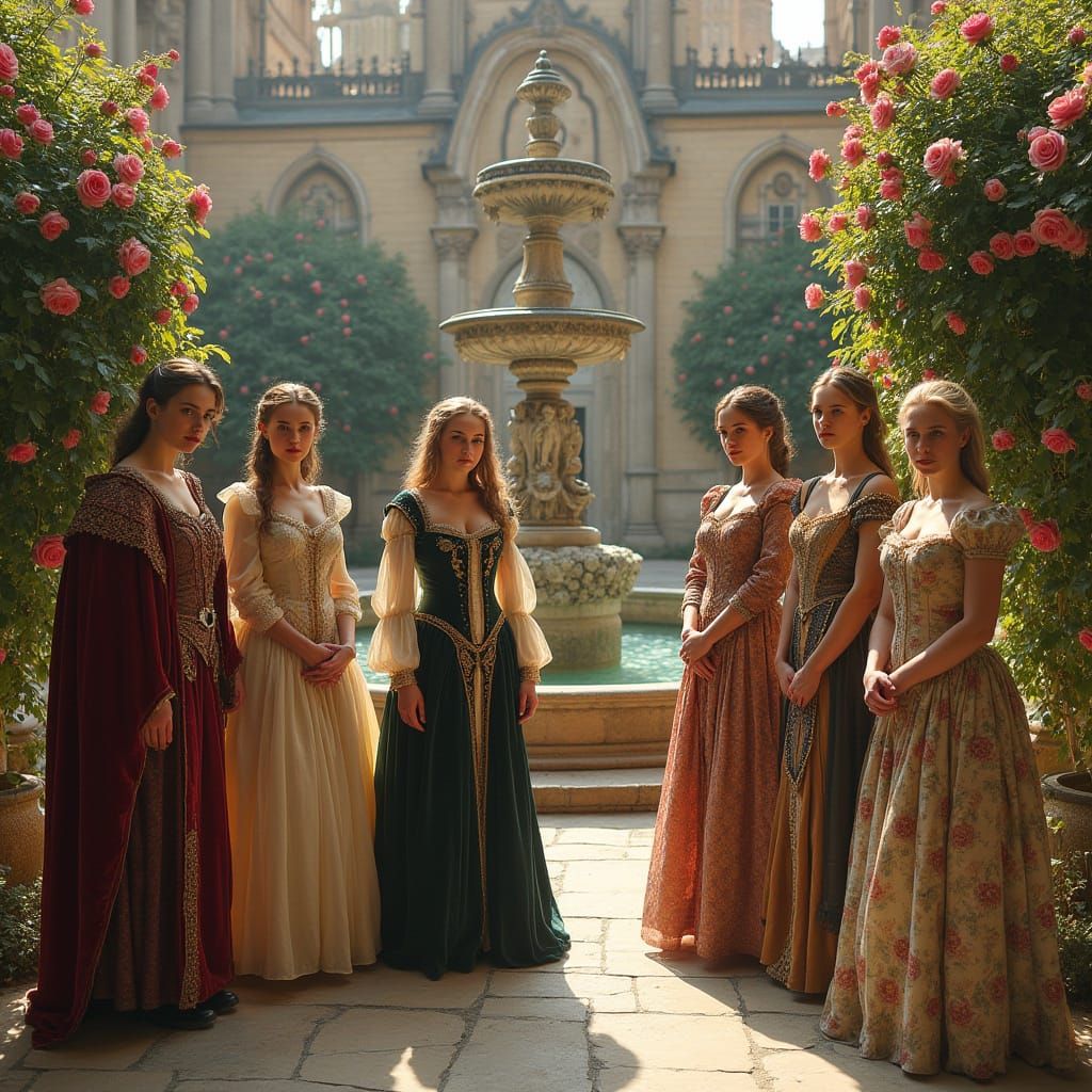 Medieval Nobles in Elegant Castle Courtyard