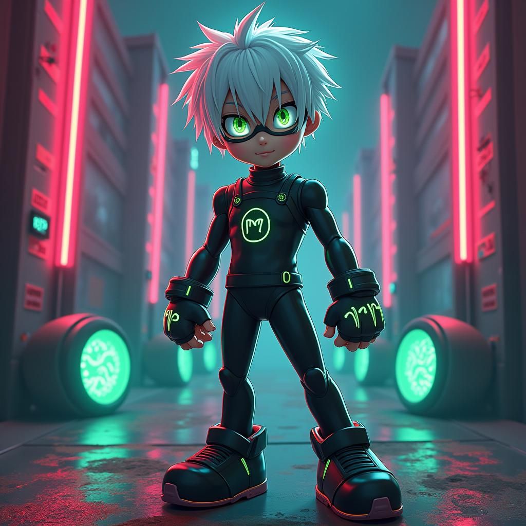 Emo Nekoboy with Neon Eyes in Manga Style