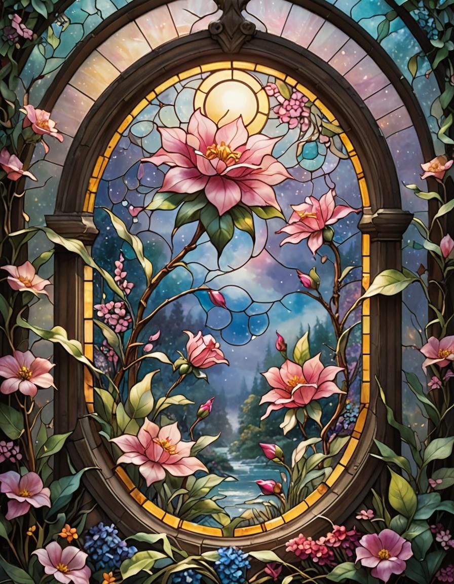 Stained Glass Fuchsia Window in Ethereal Fantasy Style