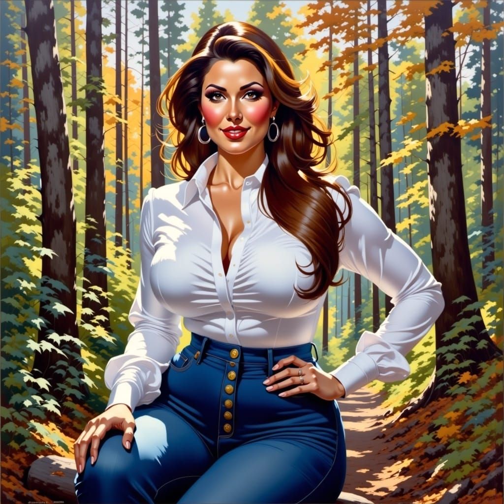 Elegant Woman in Forest Landscape