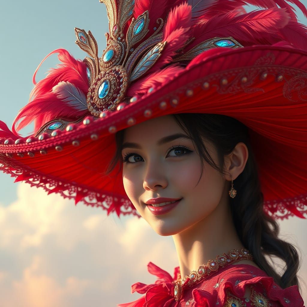 Crimson Hat: A Hyper-Realistic Matte Painting