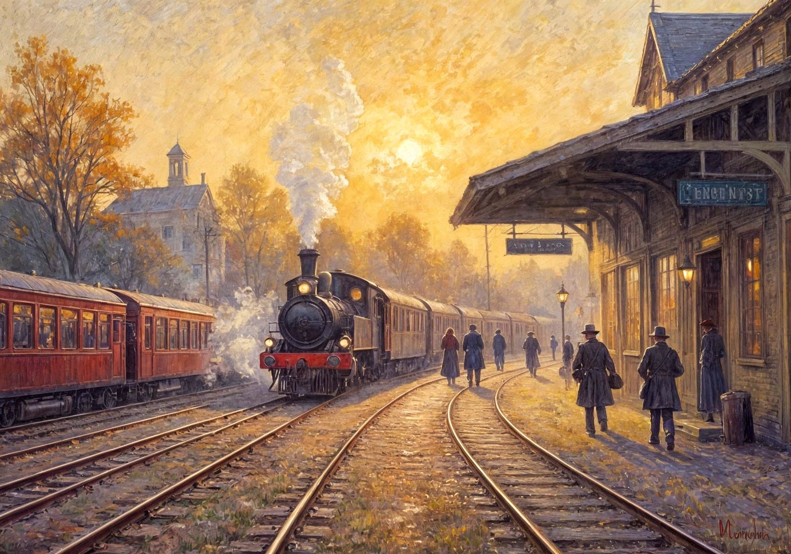 Impressionist Train Station at Sunset