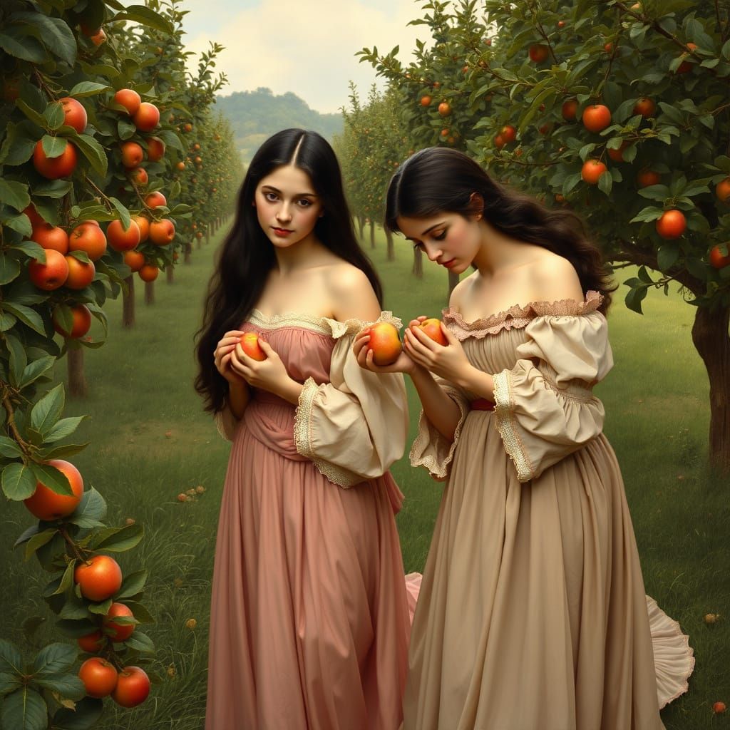 Women Picking Apples in Bouguereau Style