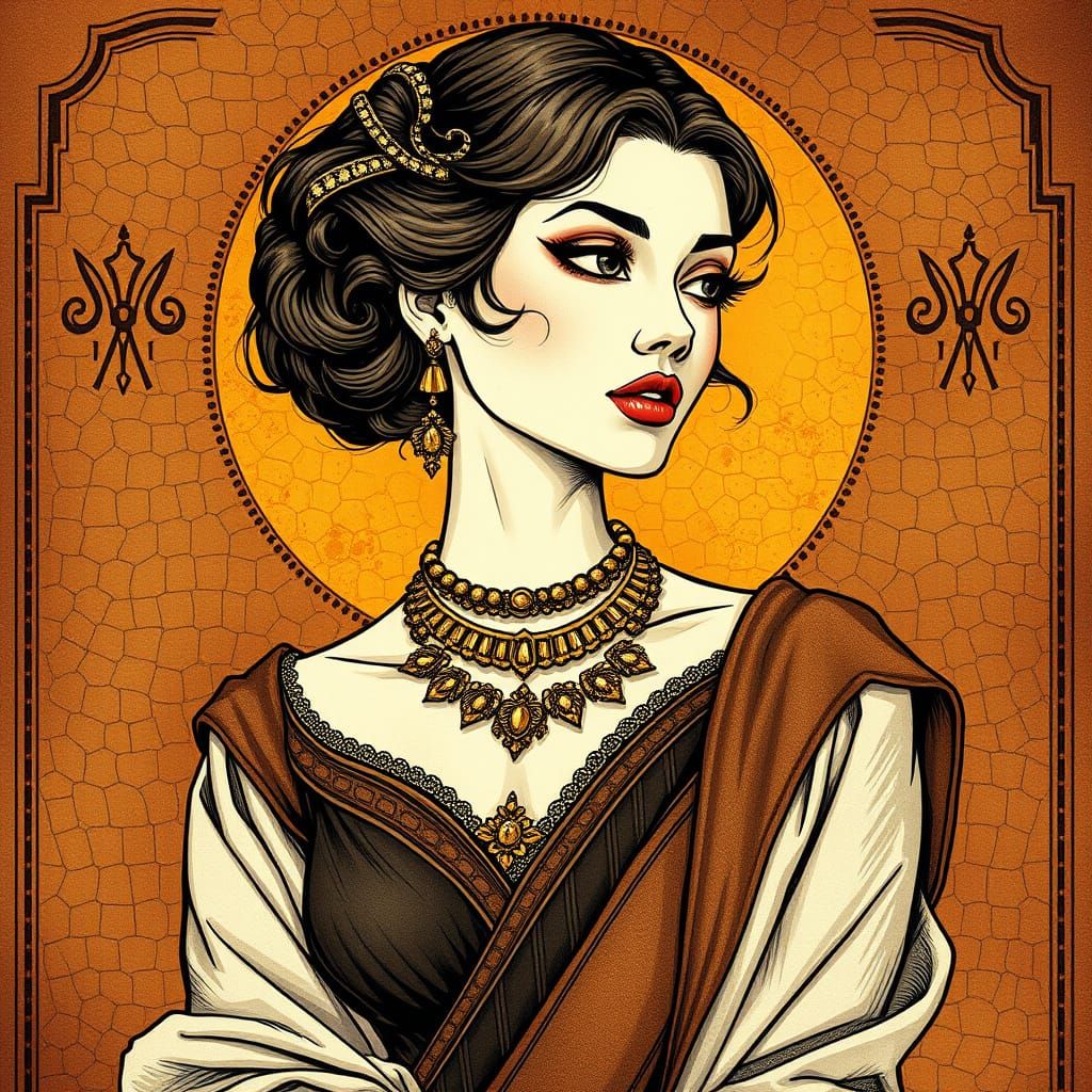 Elegant Noblewoman Portrait with Embossed Leather Texture