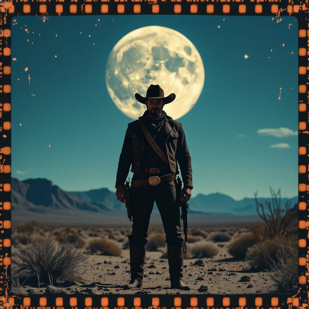 Cinematic Cowboy Outlaw in Desert Moonlight