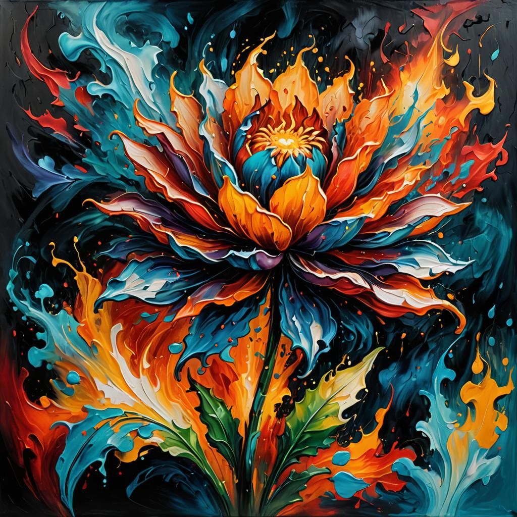 Magical Flame Flower in Impasto Oil Painting