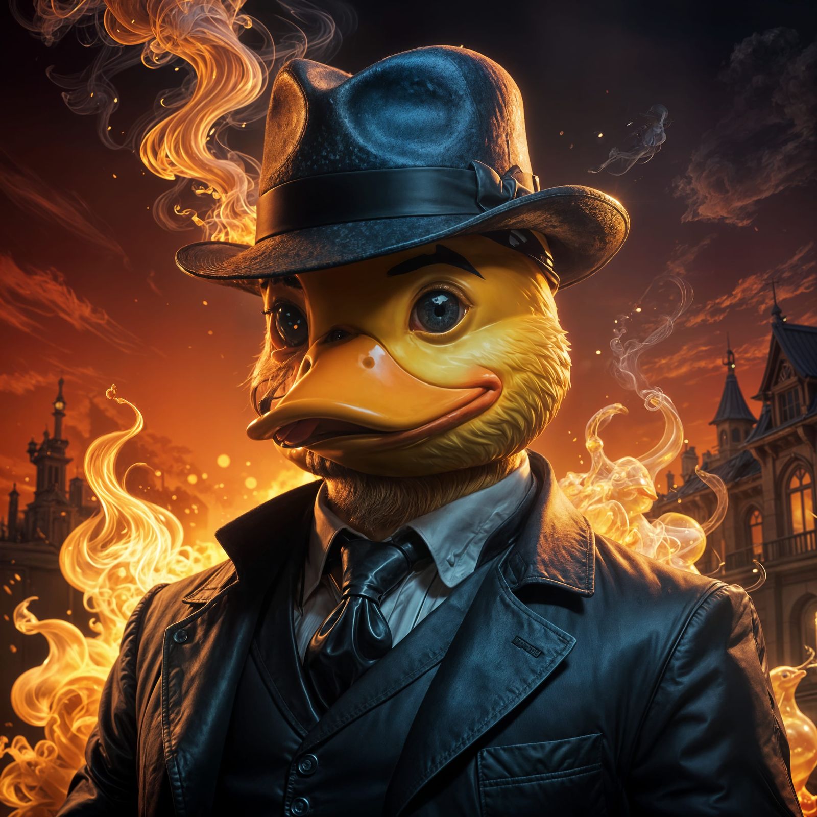 Surreal Sunset Detective in Vibrant Colors and Warm Lights