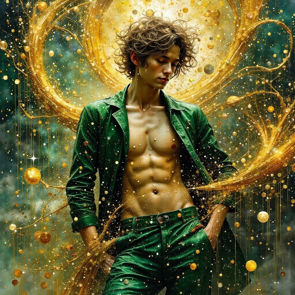 Muscular Man in Pointillist Art Nouveau Style