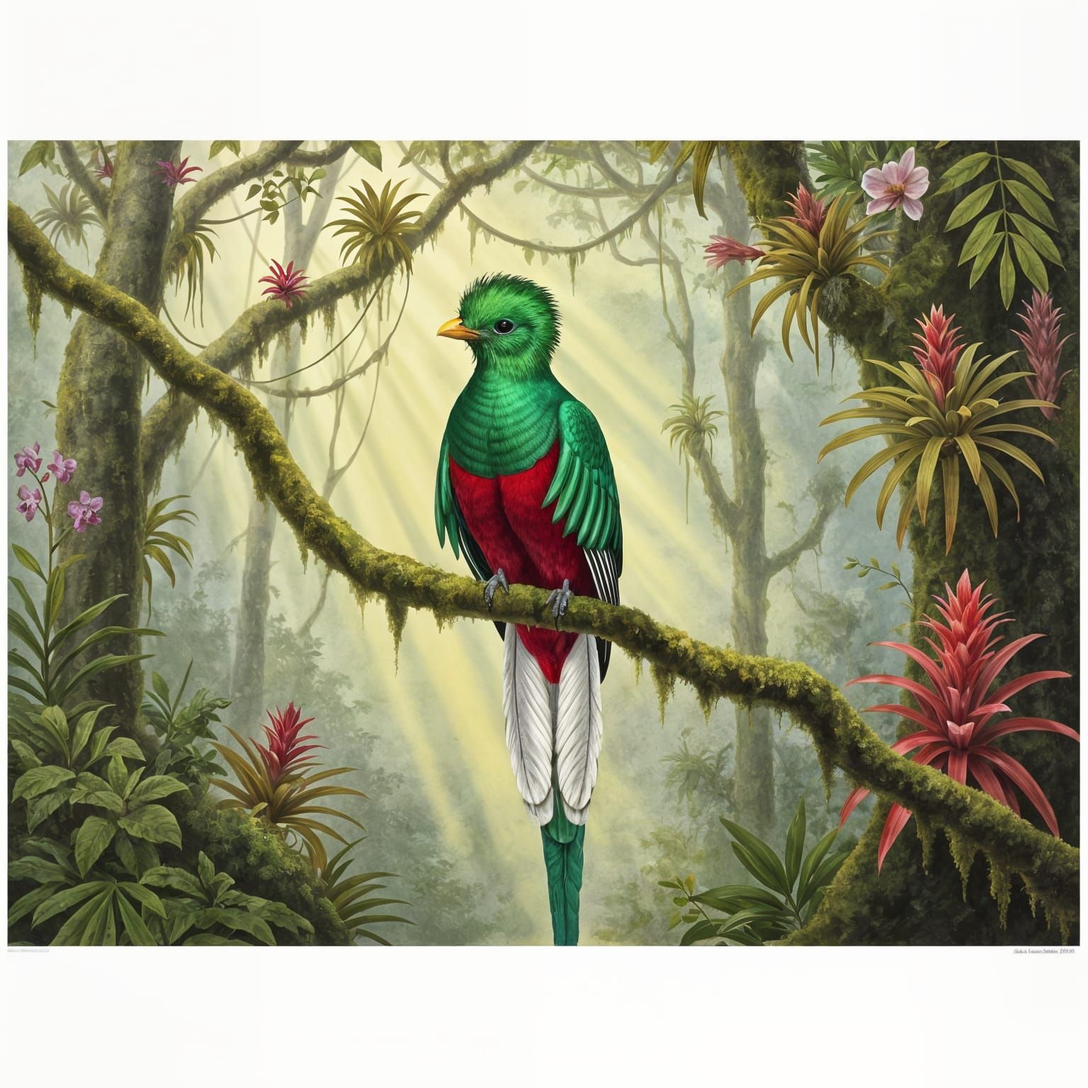 Magnificent Resplendent Quetzal in Misty Cloud Forest