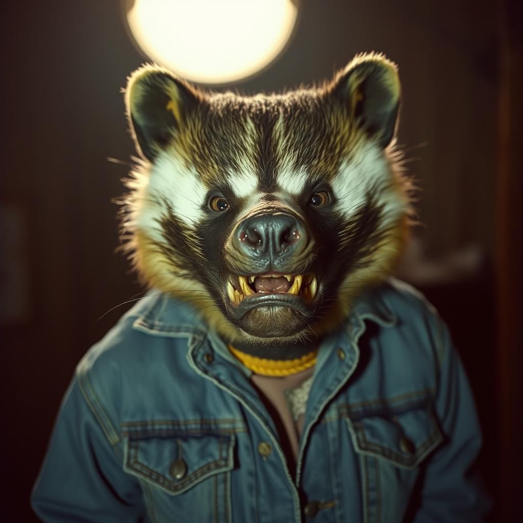 Menacing Badger-Human Hybrid in Gritty 80s Horror
