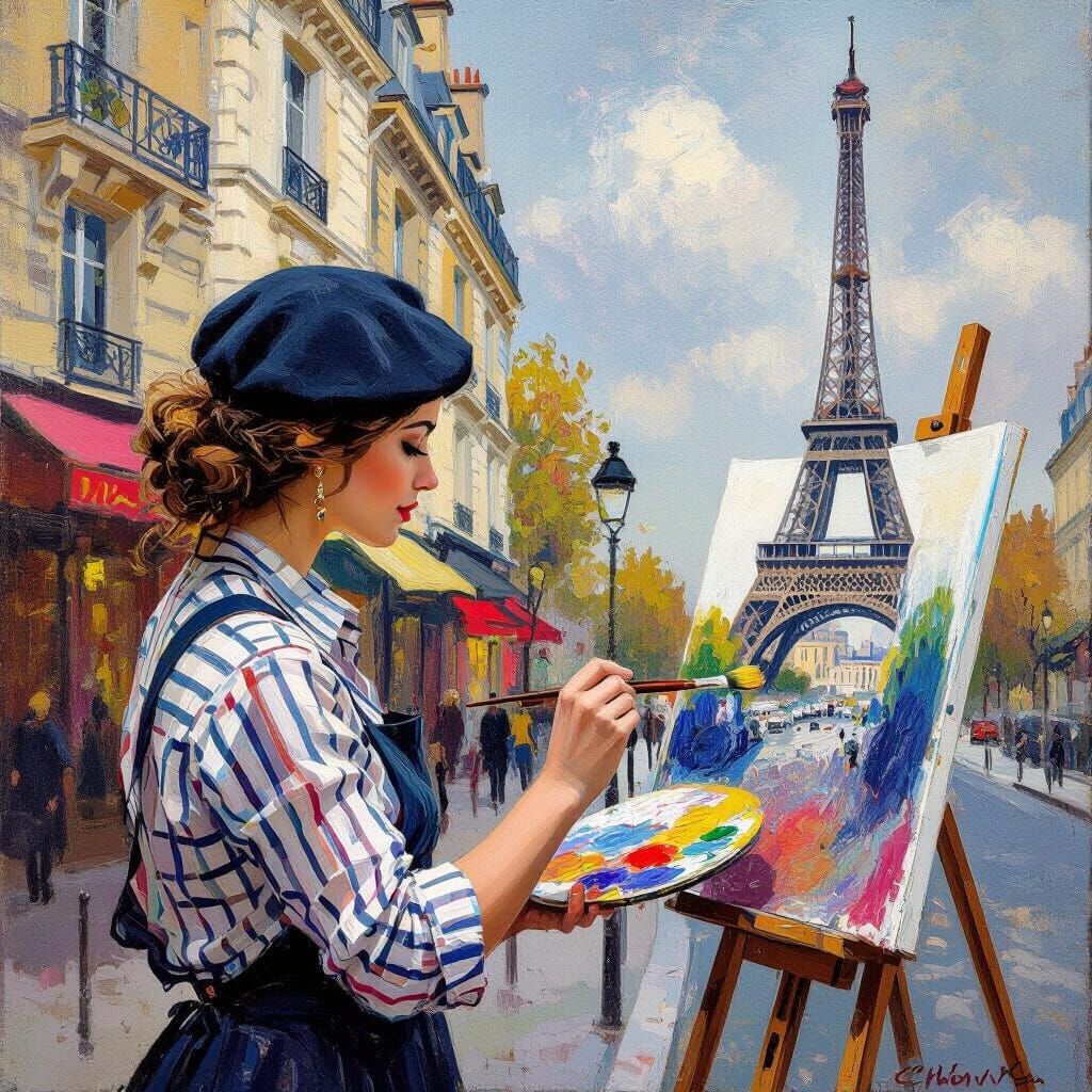Parisian Painter's Impression of the Eiffel Tower