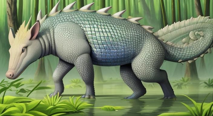 Aardvark-Alligator Hybrid in Surreal Naive Art Style