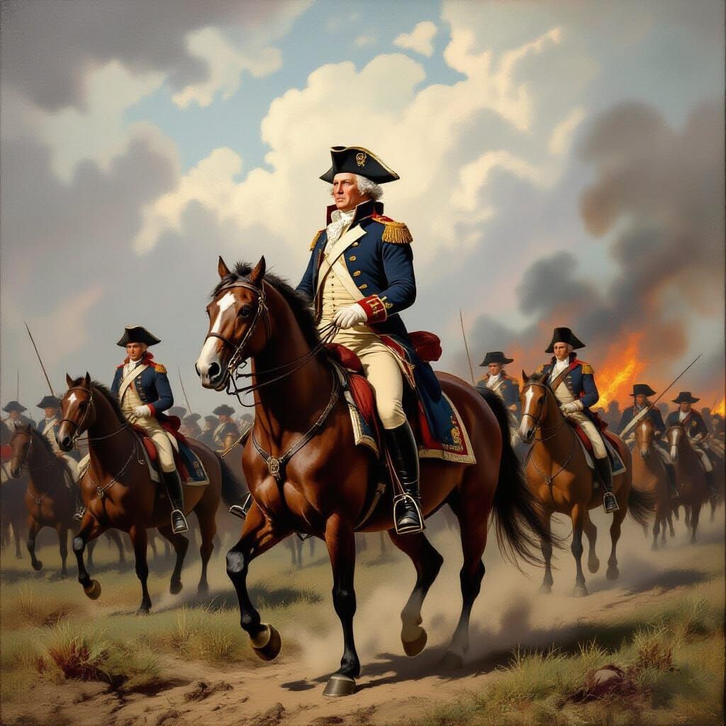 George Washington Leading Troops in Realistic Oil Painting S...