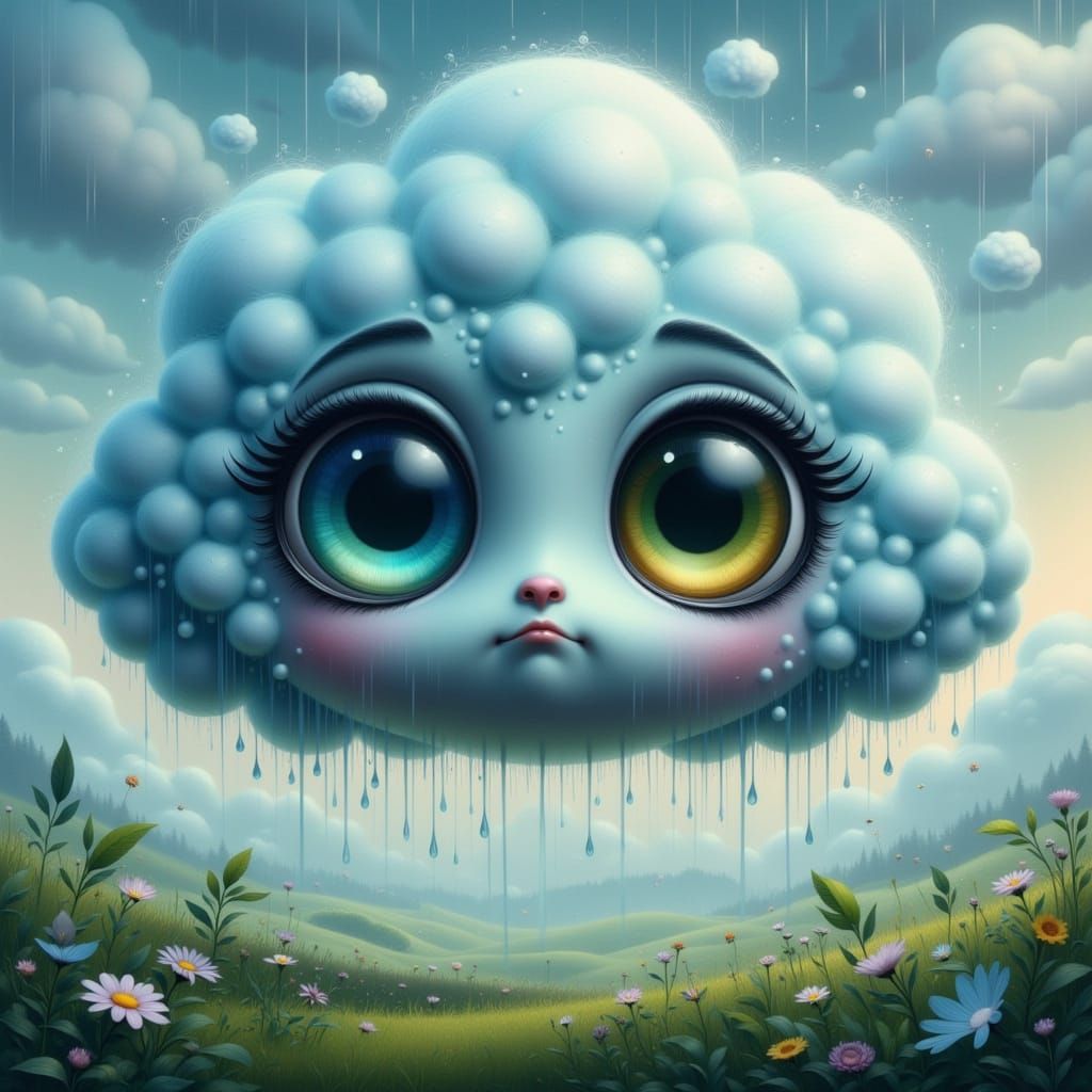 Adorable Rain Cloud Character in Whimsical Sky