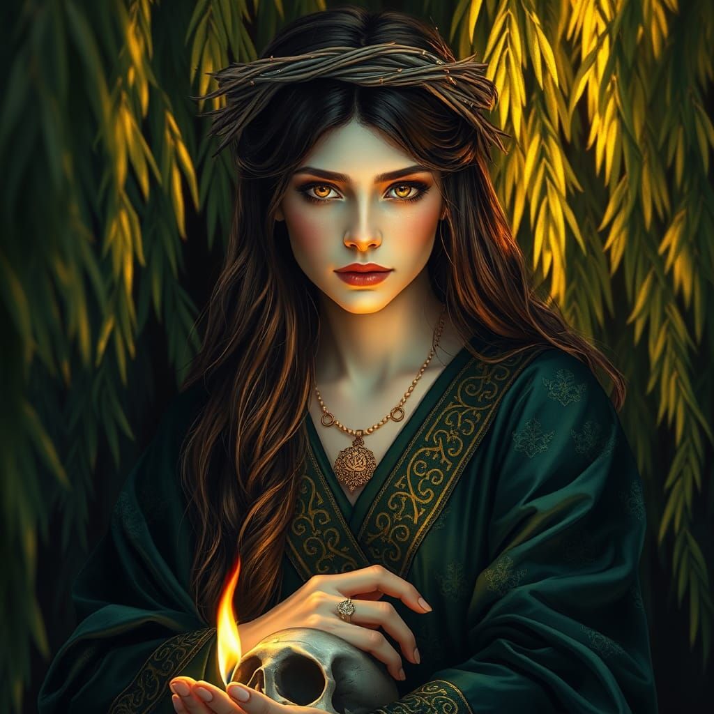 Celtic Goddess Portrait with Gold Highlights